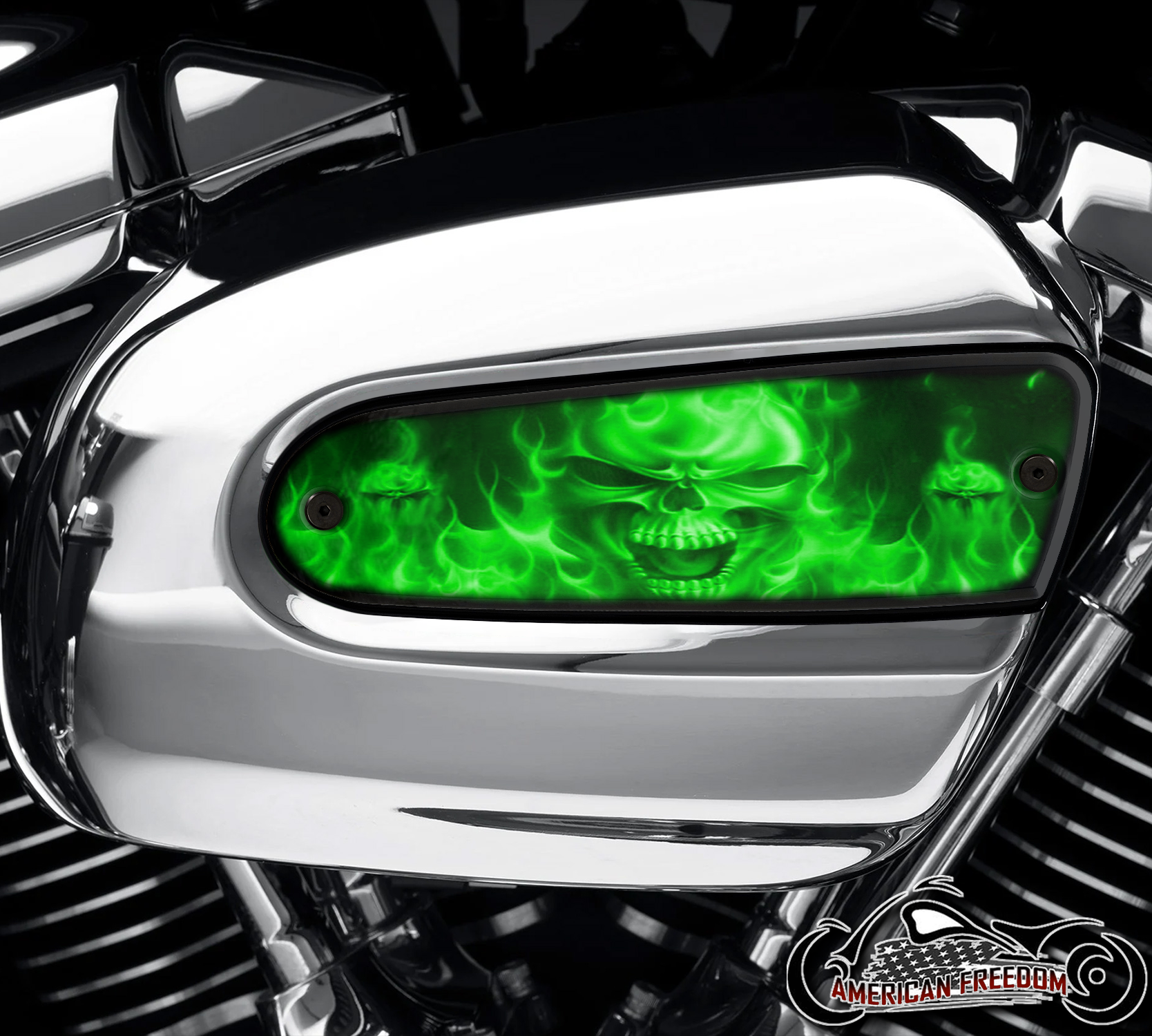 Harley Davidson Wedge Air Cleaner Insert - Green Flame Skull